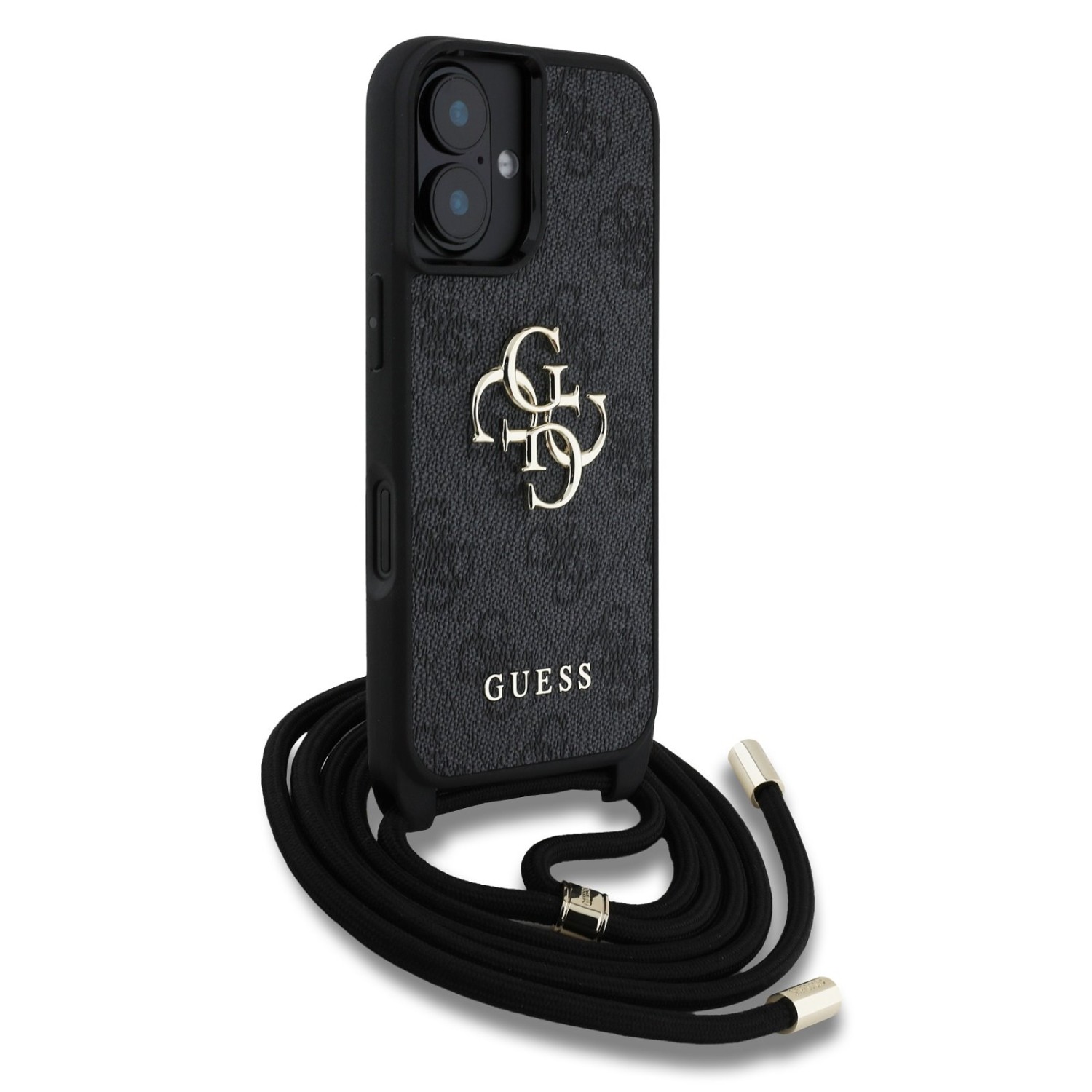 Guess PU 4G Metal Logo Crossbody Popruh Zadní Kryt pro iPhone 16 Black