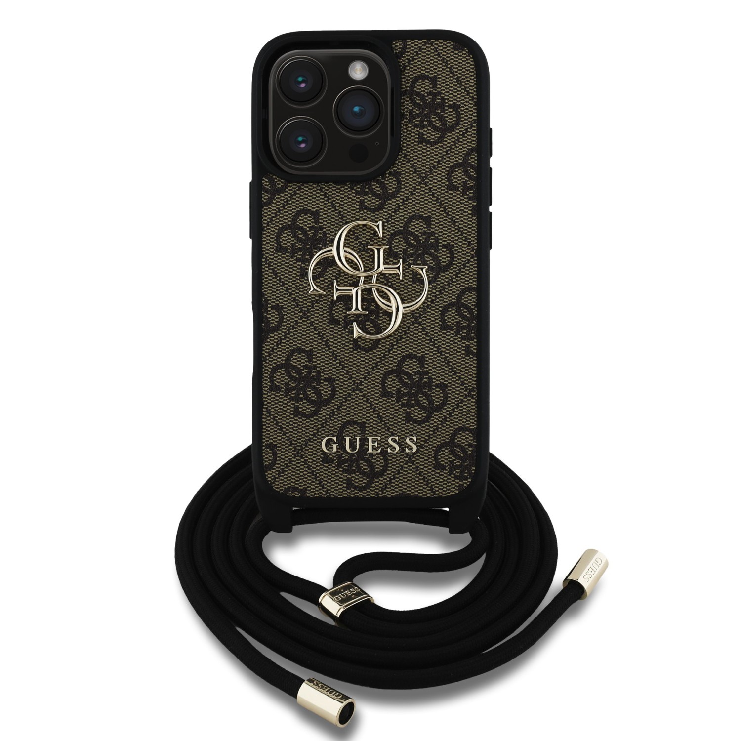 Guess PU 4G Metal Logo Crossbody Popruh Zadní Kryt pro iPhone 16 Pro Max Brown