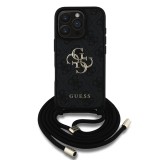 Guess PU 4G Metal Logo Crossbody Popruh Zadní Kryt pro iPhone 16 Pro Max Black