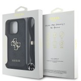 Guess PU 4G Metal Logo Crossbody Popruh Zadní Kryt pro iPhone 16 Pro Max Black