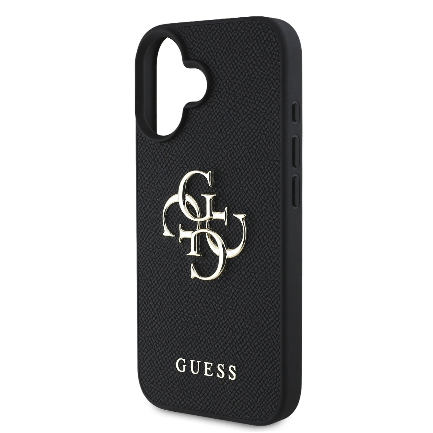 Guess PU Grained 4G Metal Logo Zadní Kryt pro iPhone 16 Black