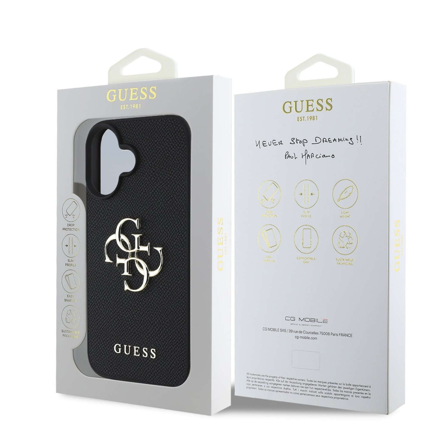 Guess PU Grained 4G Metal Logo Zadní Kryt pro iPhone 16 Black