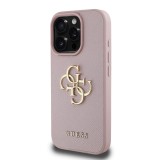 Guess PU Grained 4G Metal Logo Zadní Kryt pro iPhone 15 Pro Pink