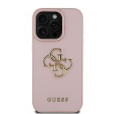 Guess PU Grained 4G Metal Logo Zadní Kryt pro iPhone 15 Pro Pink