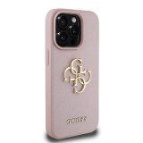 Guess PU Grained 4G Metal Logo Zadní Kryt pro iPhone 15 Pro Pink