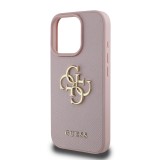 Guess PU Grained 4G Metal Logo Zadní Kryt pro iPhone 15 Pro Pink