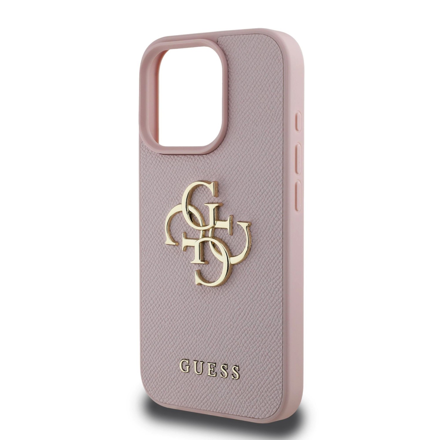 Guess PU Grained 4G Metal Logo Zadní Kryt pro iPhone 15 Pro Pink