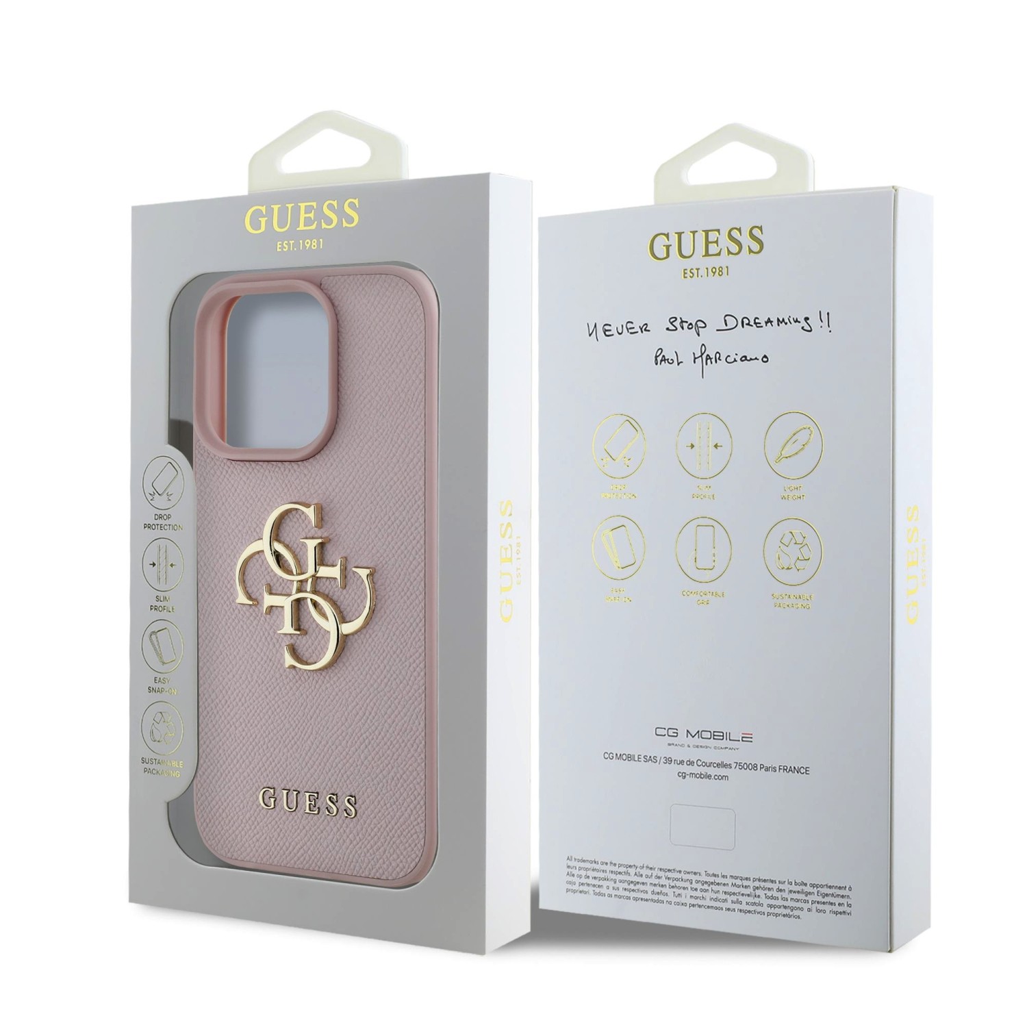 Guess PU Grained 4G Metal Logo Zadní Kryt pro iPhone 15 Pro Pink