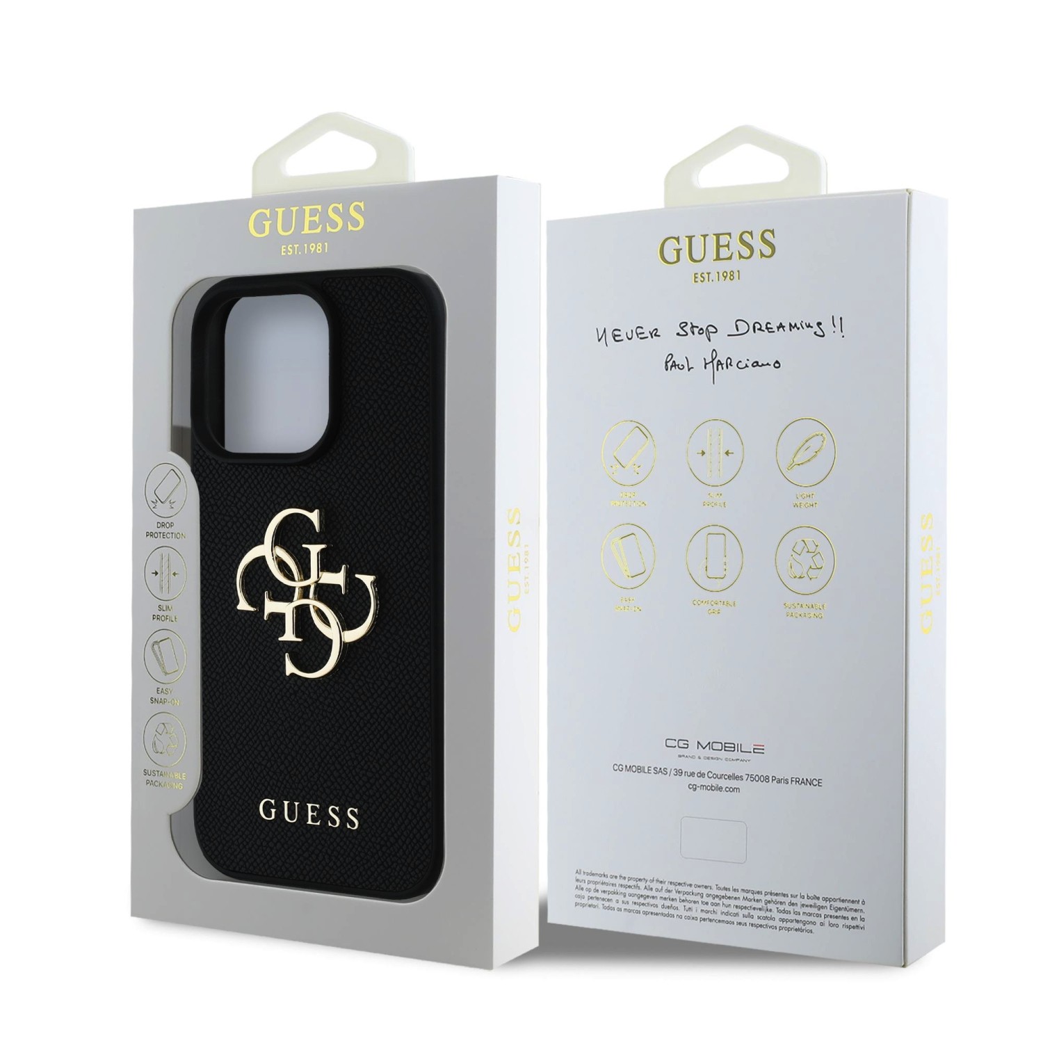 Guess PU Grained 4G Metal Logo Zadní Kryt pro iPhone 15 Pro Black