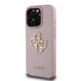 Guess PU Grained 4G Metal Logo Zadní Kryt pro iPhone 16 Pro Max Pink