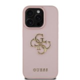 Guess PU Grained 4G Metal Logo Zadní Kryt pro iPhone 16 Pro Max Pink