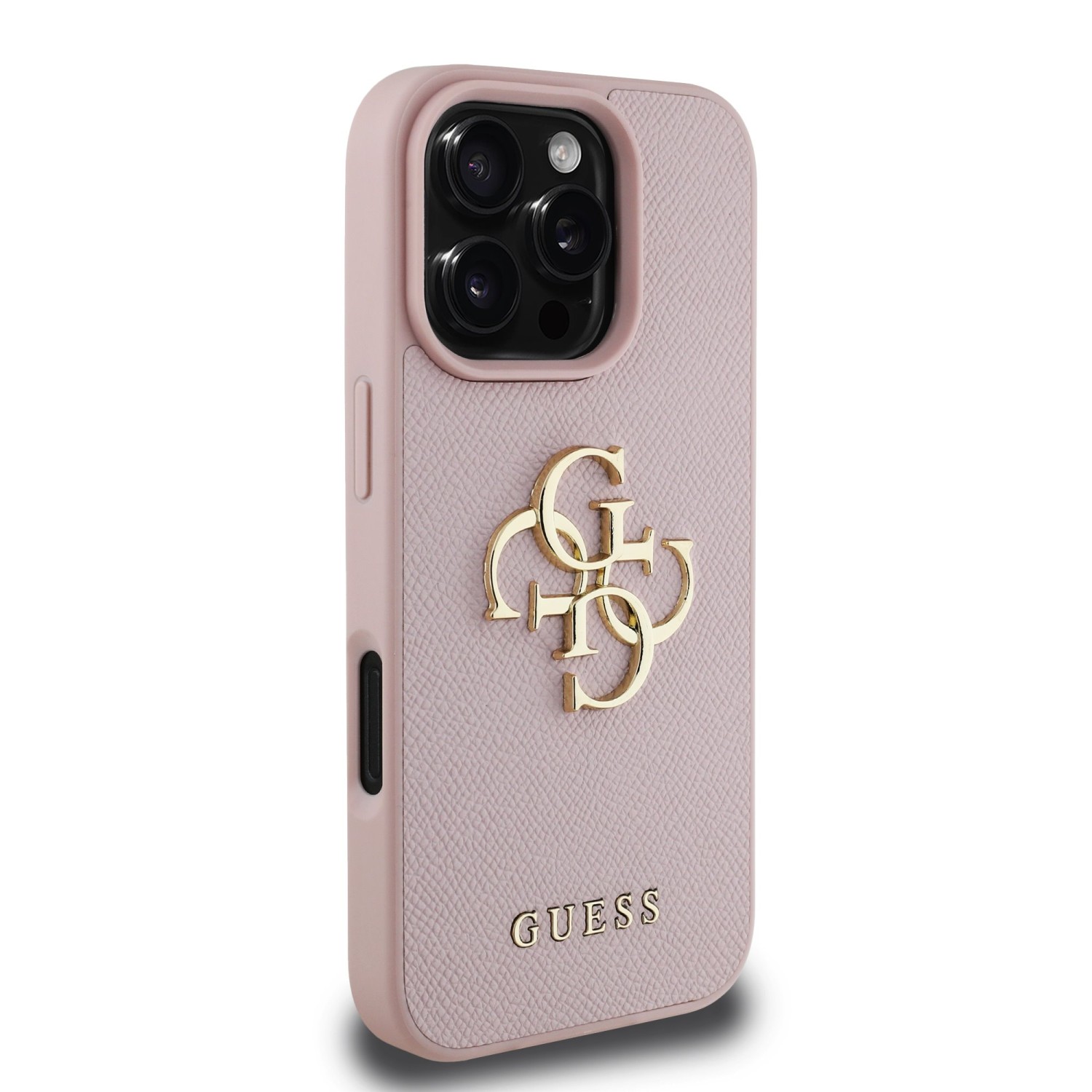 Guess PU Grained 4G Metal Logo Zadní Kryt pro iPhone 16 Pro Max Pink