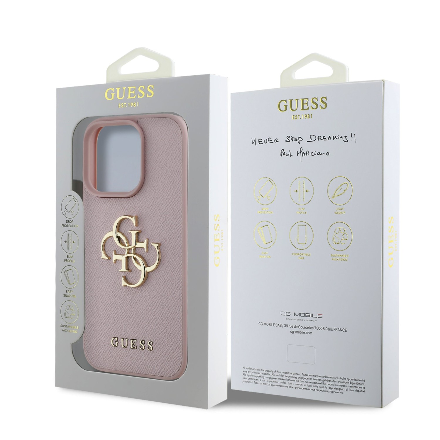 Guess PU Grained 4G Metal Logo Zadní Kryt pro iPhone 16 Pro Max Pink