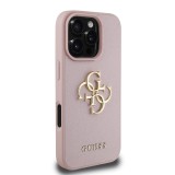 Guess PU Grained 4G Metal Logo Zadní Kryt pro iPhone 16 Pro Pink