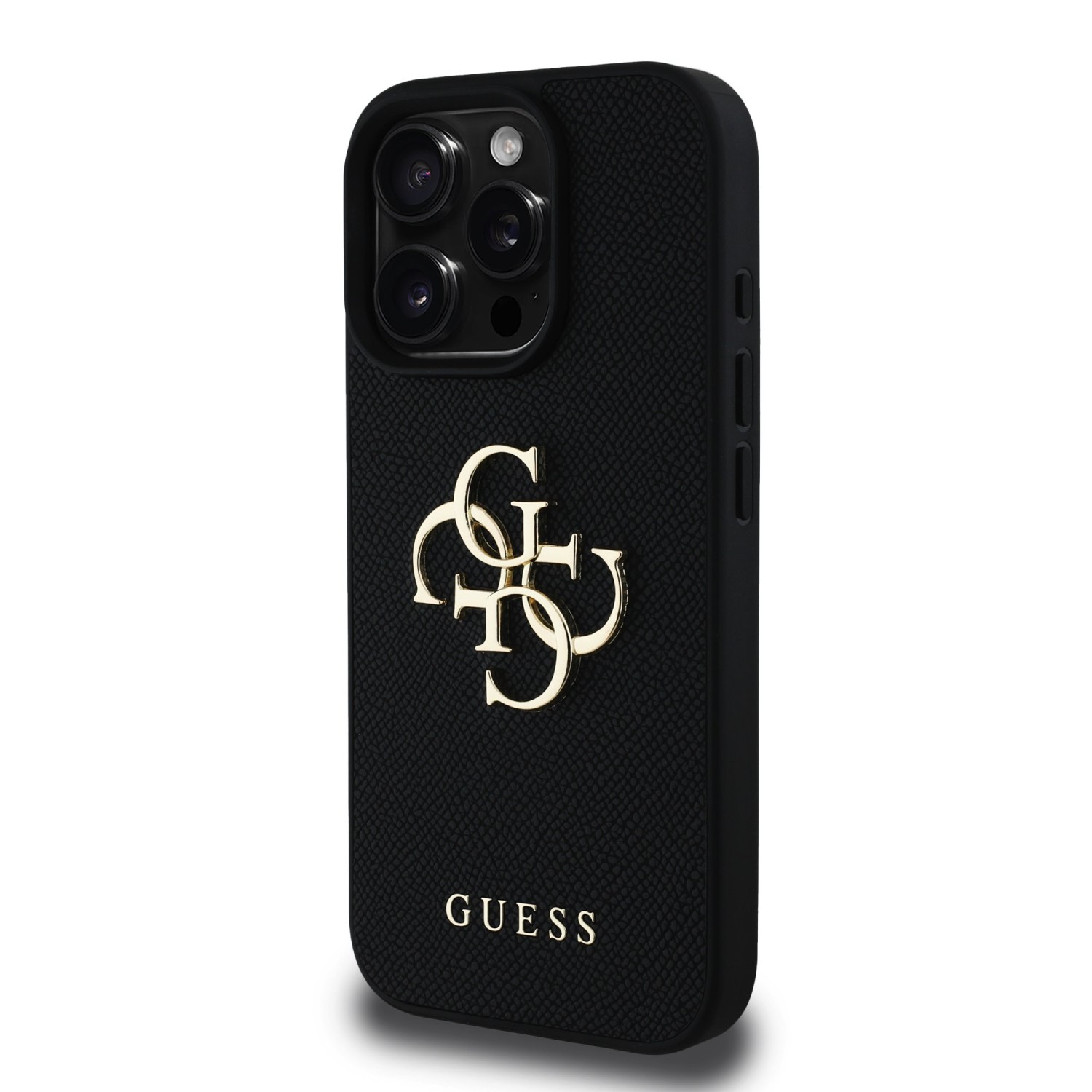 Guess PU Grained 4G Metal Logo Zadní Kryt pro iPhone 16 Pro Max Black