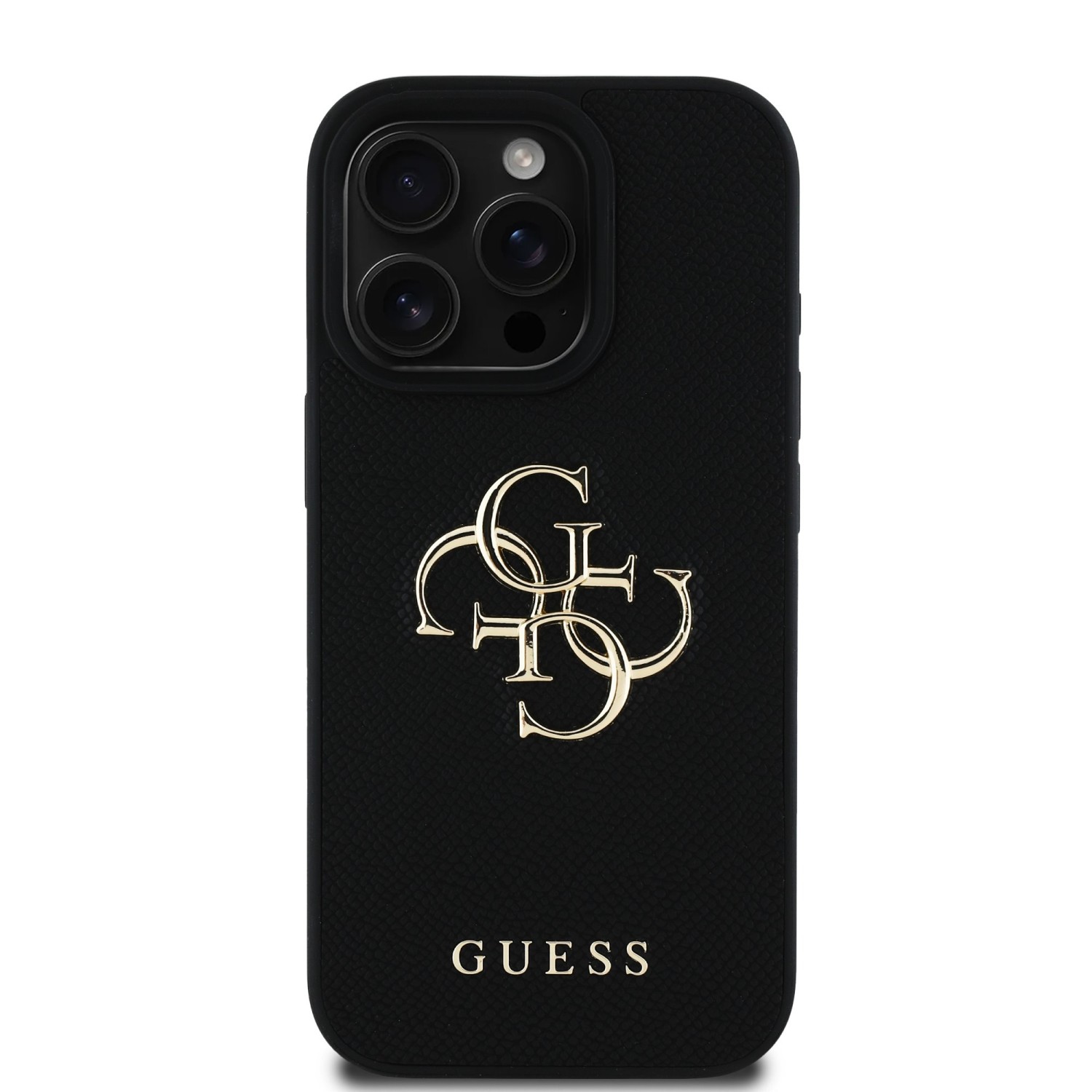 Guess PU Grained 4G Metal Logo Zadní Kryt pro iPhone 16 Pro Black