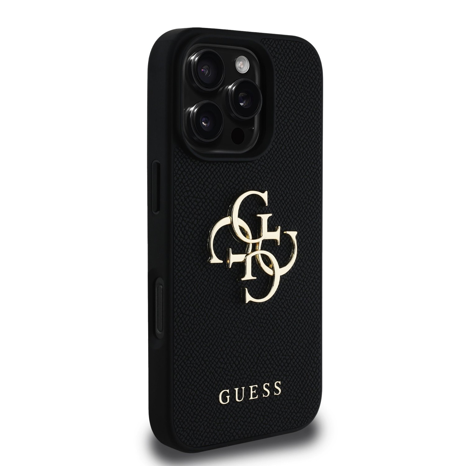 Guess PU Grained 4G Metal Logo Zadní Kryt pro iPhone 16 Pro Black