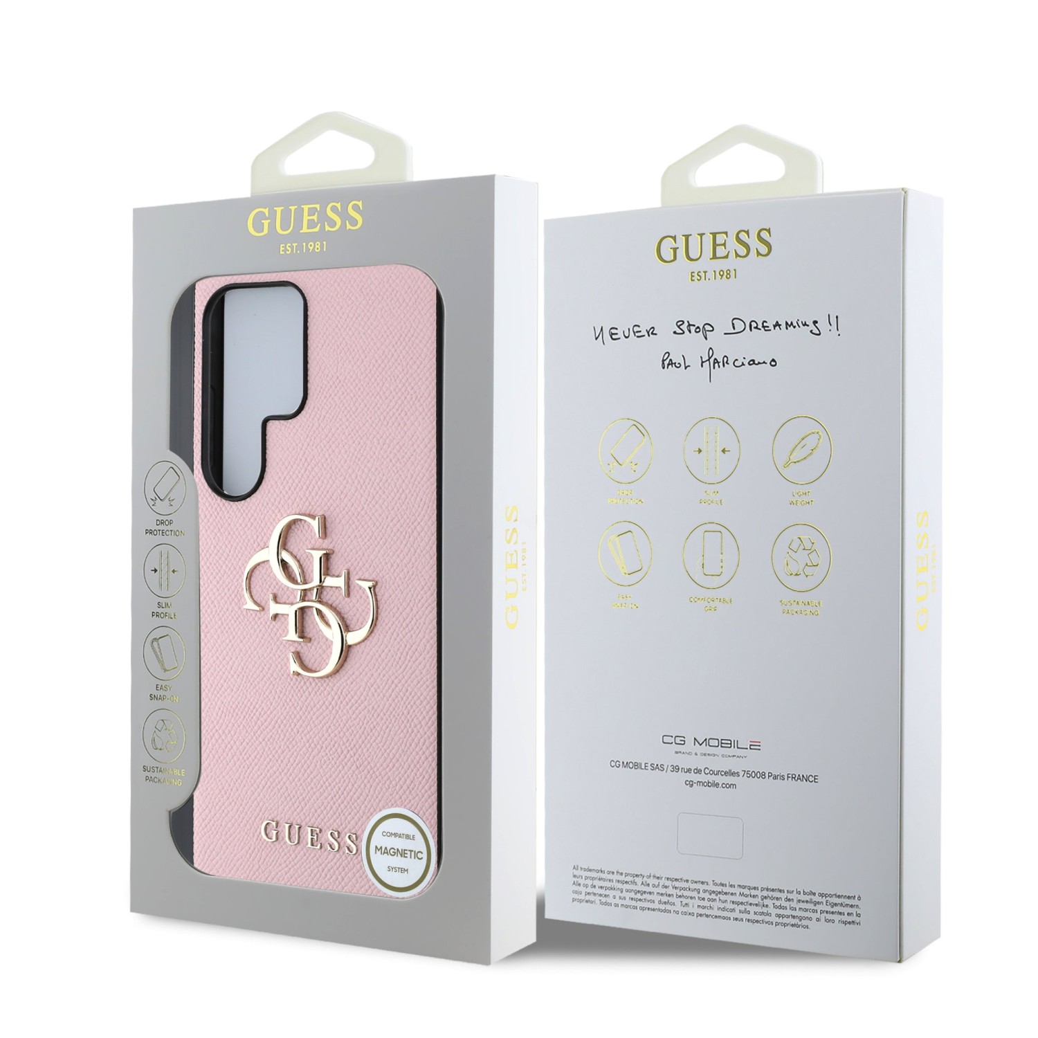 Guess PU Grained 4G Metal Logo Zadní Kryt pro Samsung Galaxy S25 Ultra Pink