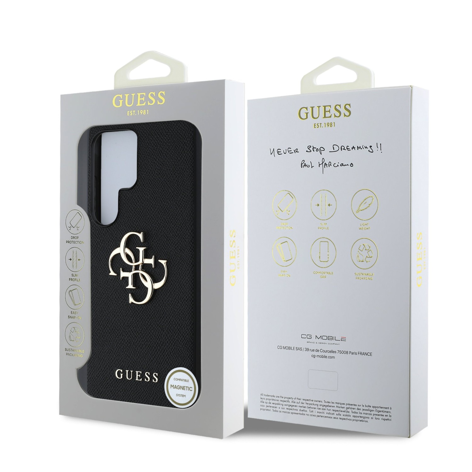 Guess PU Grained 4G Metal Logo Zadní Kryt pro Samsung Galaxy S25 Ultra Black