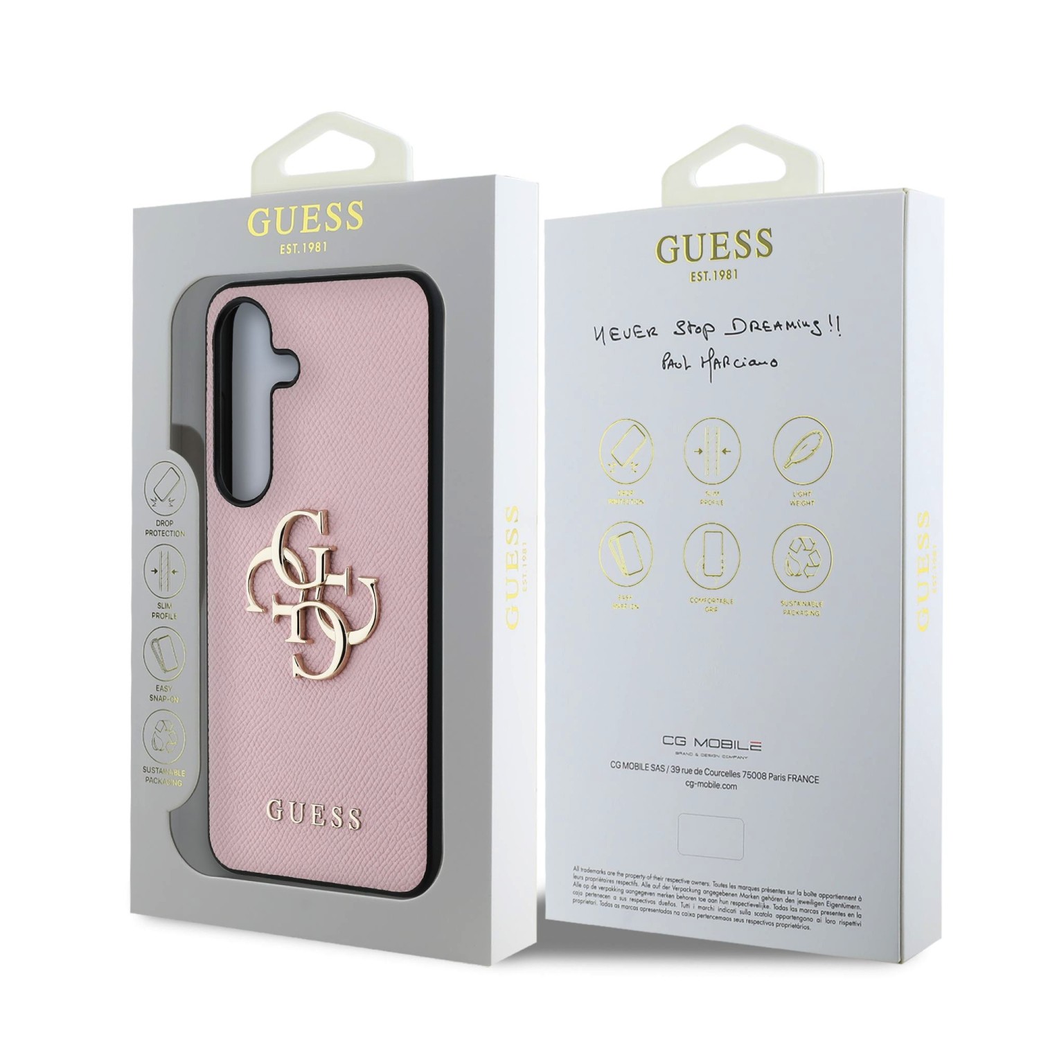 Guess PU Grained 4G Metal Logo Zadní Kryt pro Samsung Galaxy S25 Pink