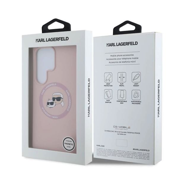 Karl Lagerfeld Liquid Silicone K&CH Heads MagSafe Zadní Kryt pro Samsung Galaxy S25 Ultra Pink