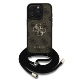 Guess PU 4G Metal Logo Crossbody Popruh Zadní Kryt pro iPhone 15 Pro Max Brown