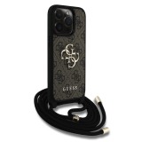 Guess PU 4G Metal Logo Crossbody Popruh Zadní Kryt pro iPhone 15 Pro Brown