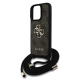 Guess PU 4G Metal Logo Crossbody Popruh Zadní Kryt pro iPhone 15 Pro Brown
