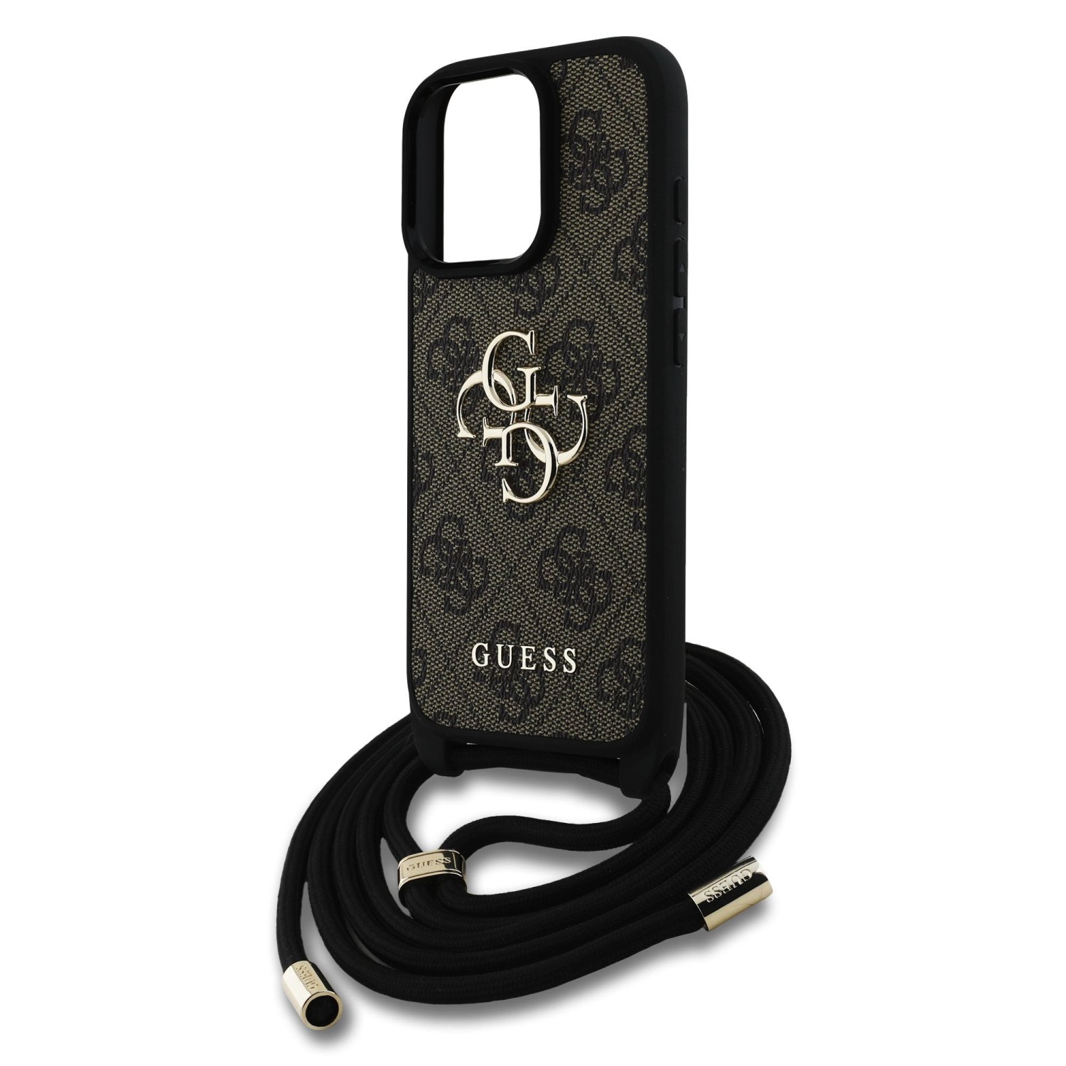 Guess PU 4G Metal Logo Crossbody Popruh Zadní Kryt pro iPhone 15 Pro Brown