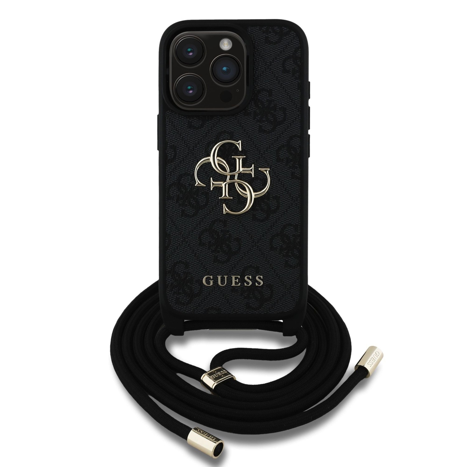 Guess PU 4G Metal Logo Crossbody Popruh Zadní Kryt pro iPhone 15 Pro Max Black