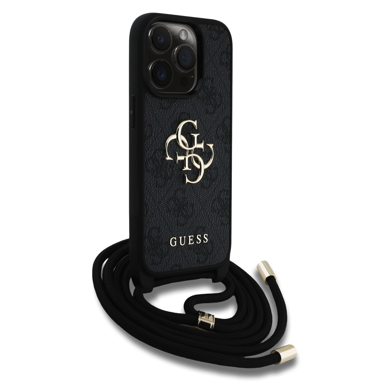 Guess PU 4G Metal Logo Crossbody Popruh Zadní Kryt pro iPhone 15 Pro Max Black