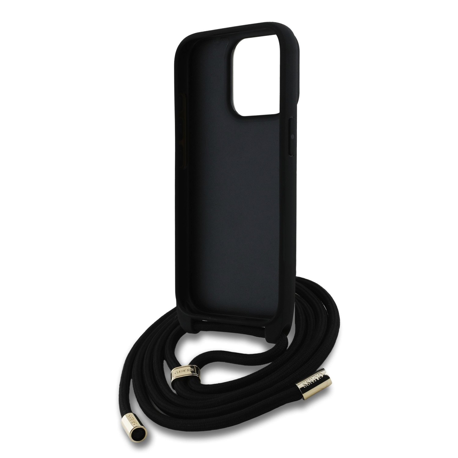 Guess PU 4G Metal Logo Crossbody Popruh Zadní Kryt pro iPhone 15 Pro Black