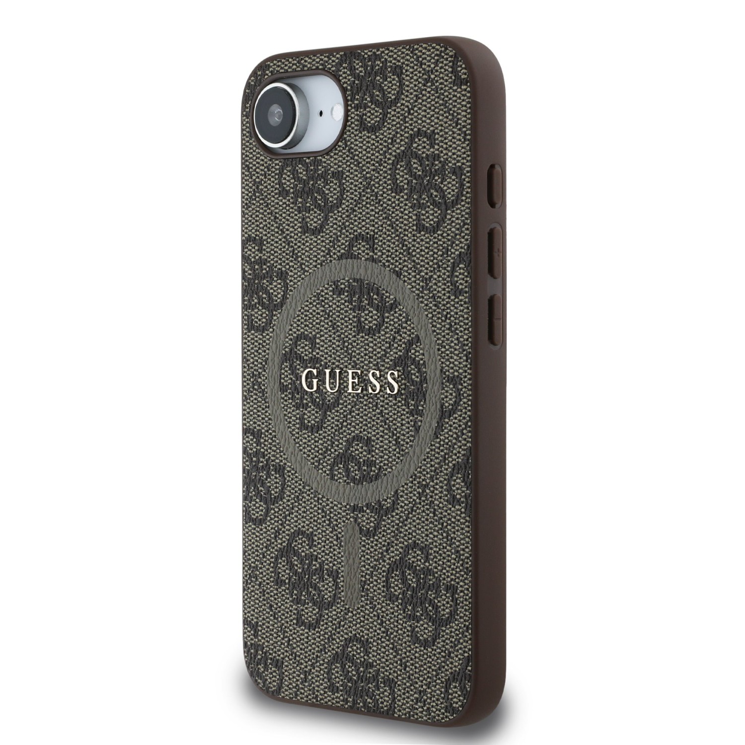 Guess PU Leather 4G Colored Ring MagSafe Zadní Kryt pro iPhone SE4 Brown