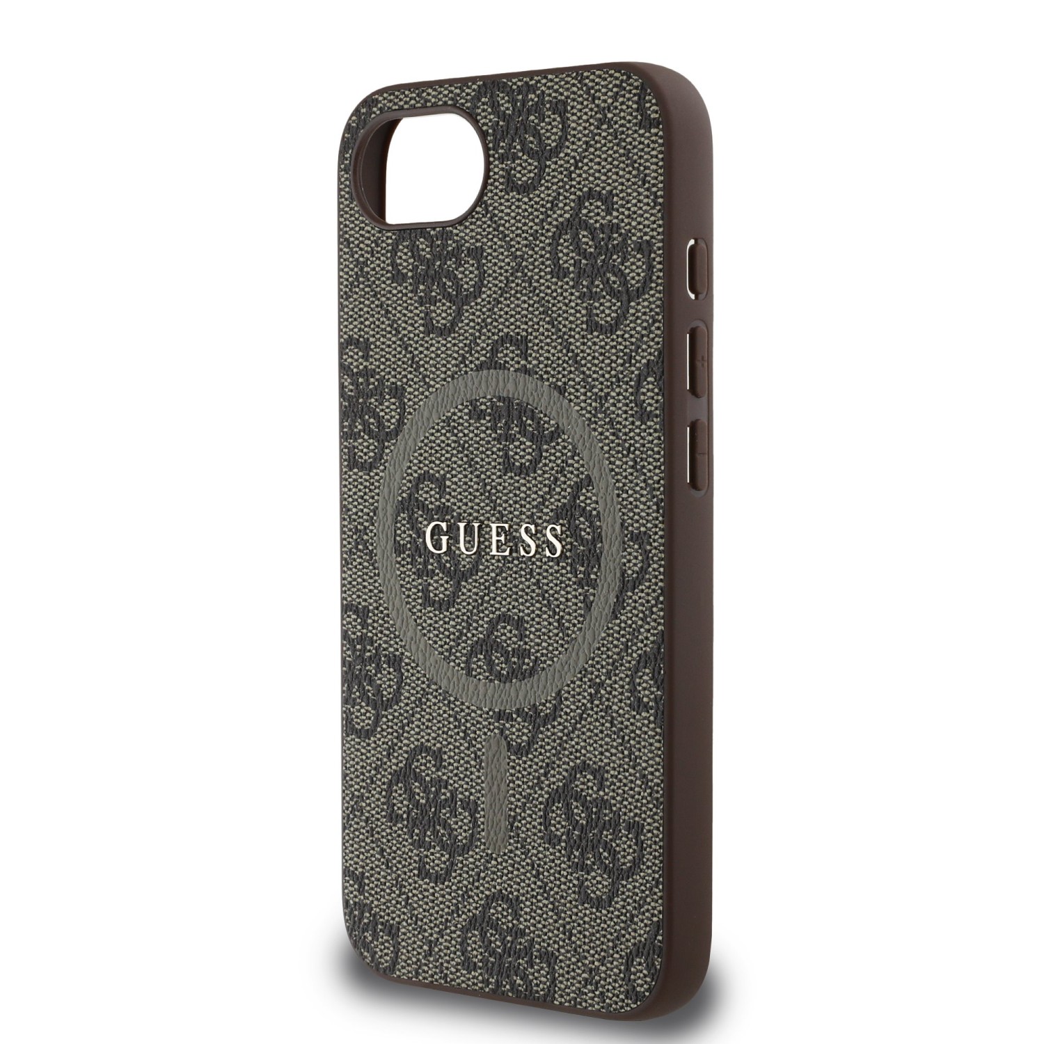 Guess PU Leather 4G Colored Ring MagSafe Zadní Kryt pro iPhone SE4 Brown