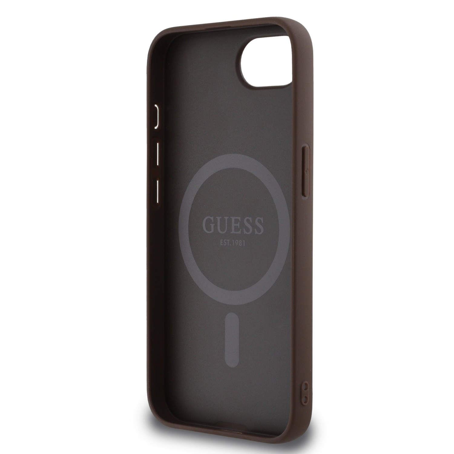 Guess PU Leather 4G Colored Ring MagSafe Zadní Kryt pro iPhone SE4 Brown