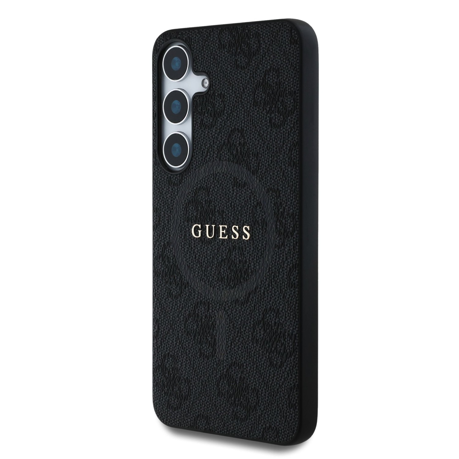 Guess PU Leather 4G Colored Ring MagSafe Zadní Kryt pro Samsung Galaxy S25 Black