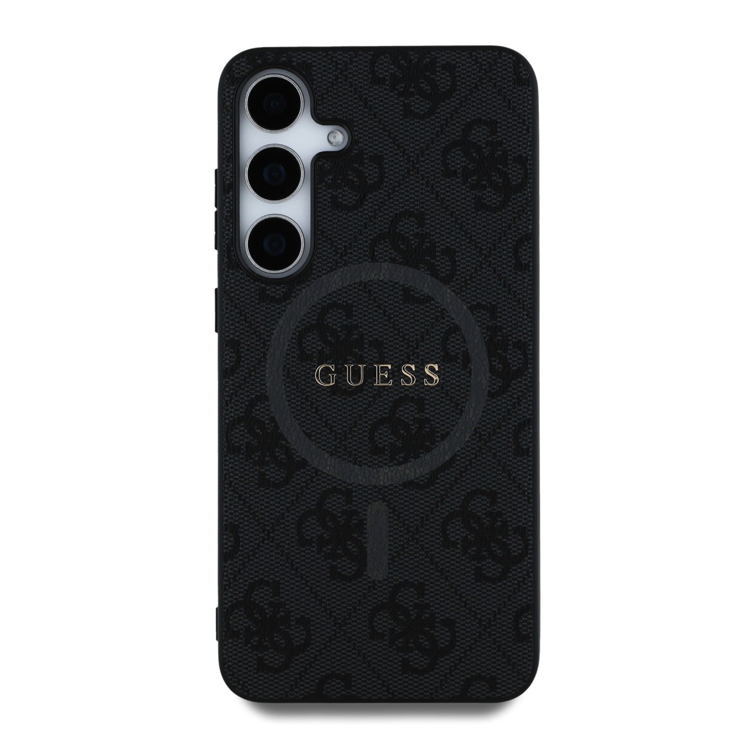 Guess PU Leather 4G Colored Ring MagSafe Zadní Kryt pro Samsung Galaxy S25 Black