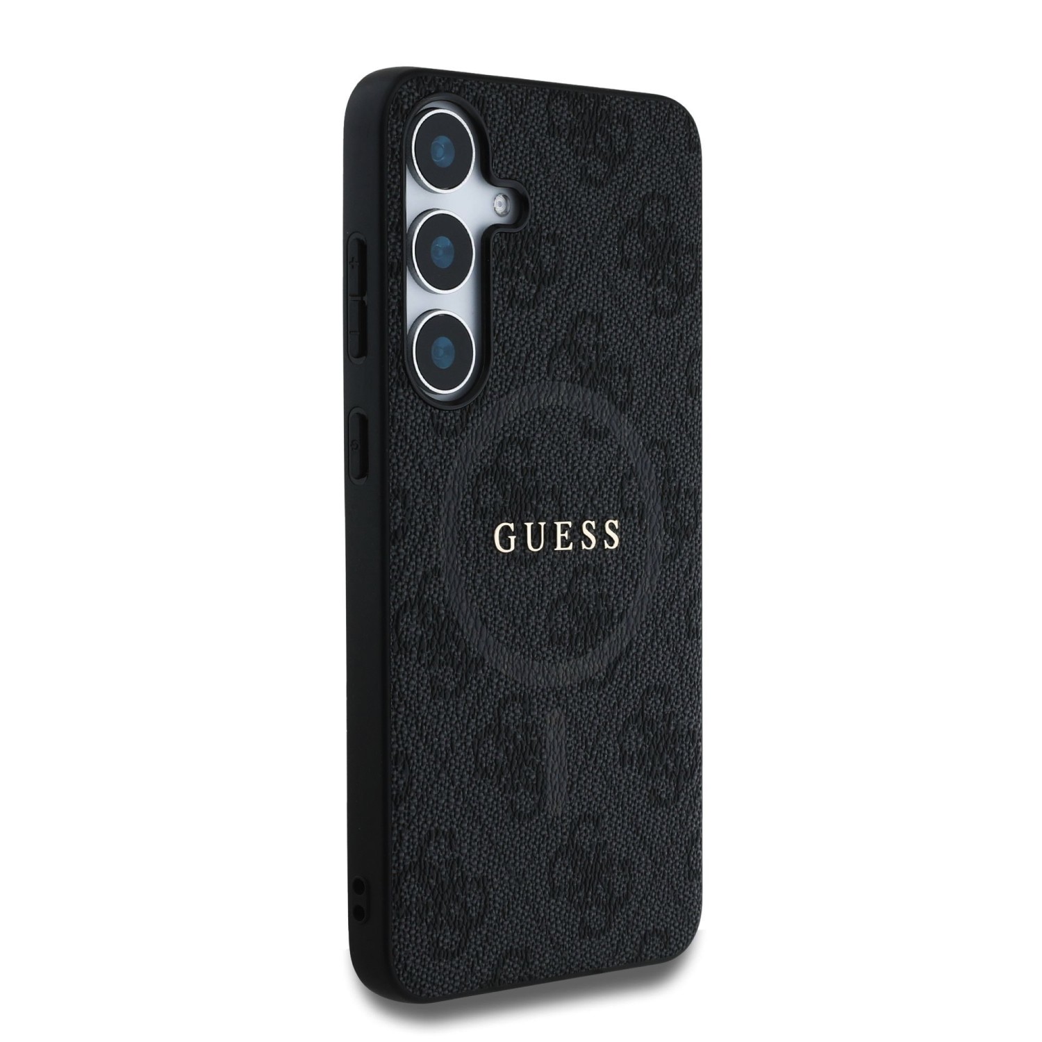 Guess PU Leather 4G Colored Ring MagSafe Zadní Kryt pro Samsung Galaxy S25 Black