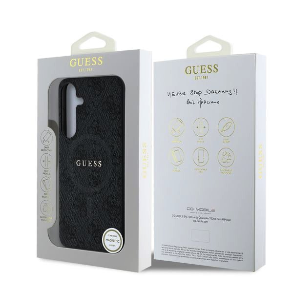 Guess PU Leather 4G Colored Ring MagSafe Zadní Kryt pro Samsung Galaxy S25 Black