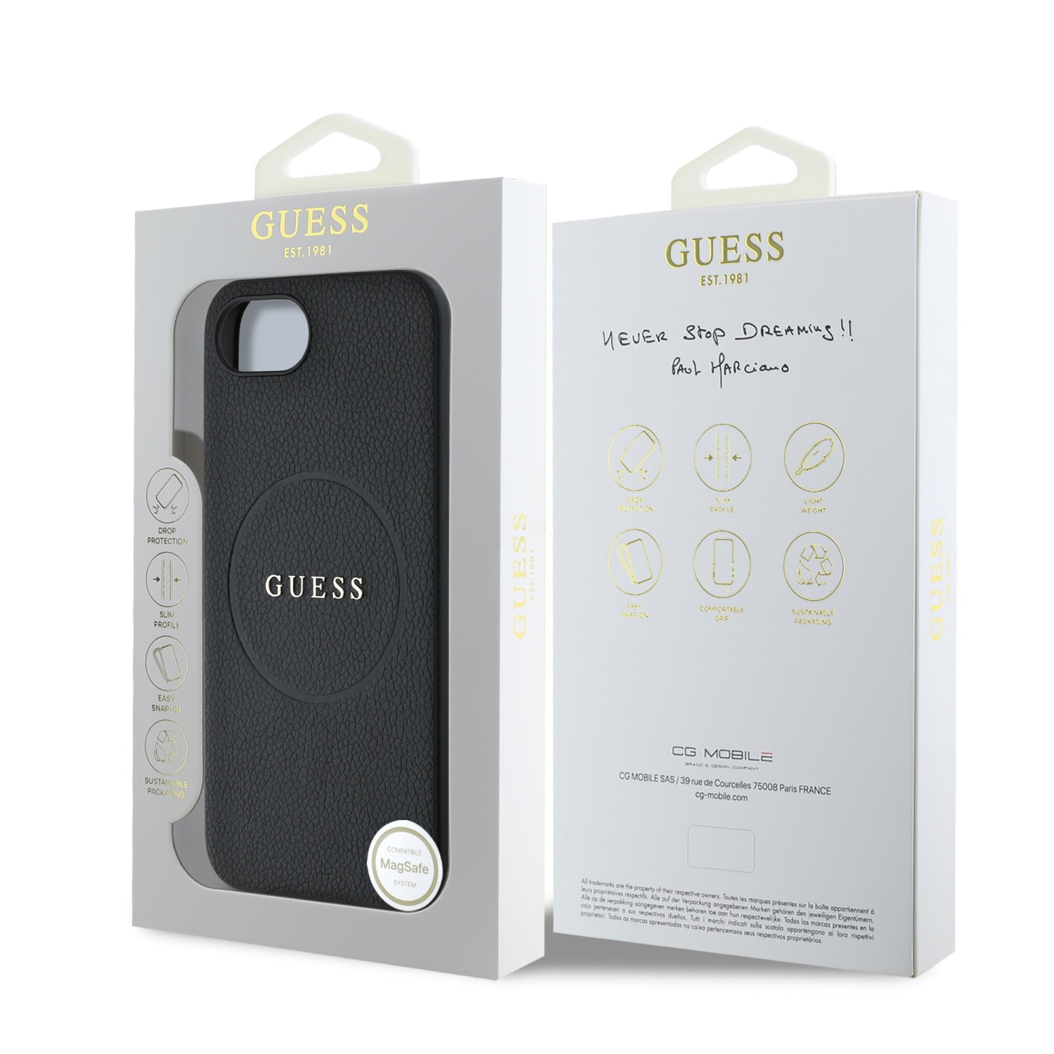 Guess PU Grained Classic Logo MagSafe Zadní Kryt pro iPhone SE4 Black