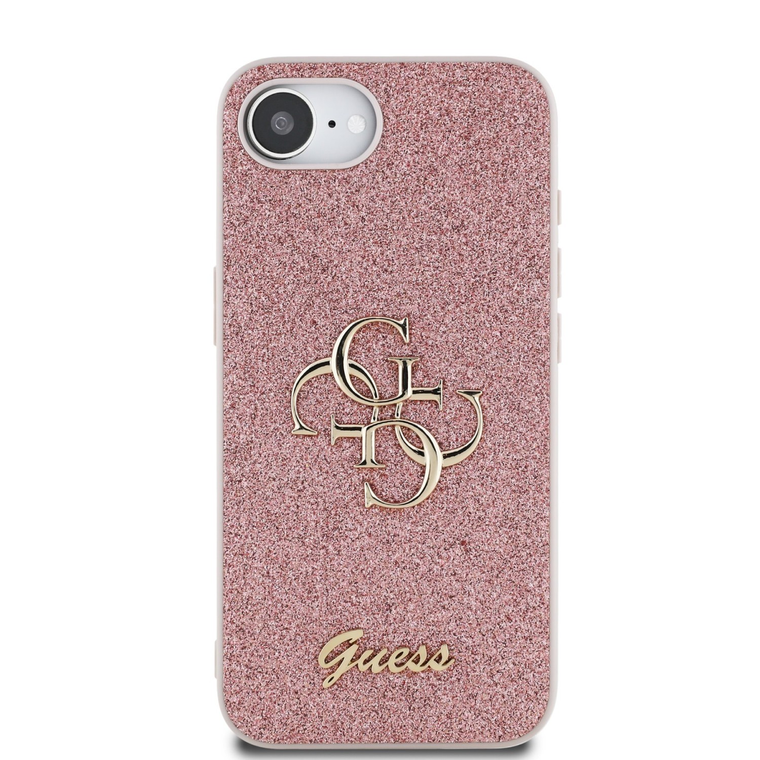 Guess PU Fixed Glitter 4G Metal Logo Zadní Kryt pro iPhone SE4 Pink