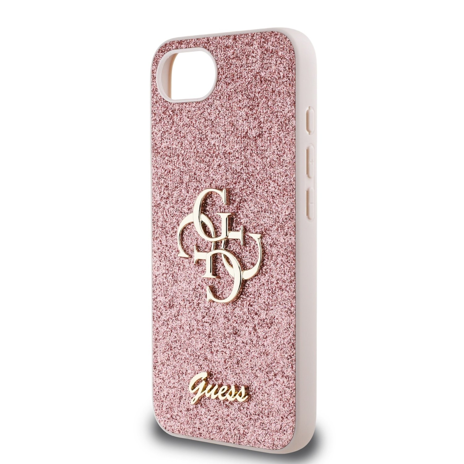 Guess PU Fixed Glitter 4G Metal Logo Zadní Kryt pro iPhone SE4 Pink