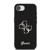 Guess PU Fixed Glitter 4G Metal Logo Zadní Kryt pro iPhone SE4 Black