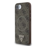 Guess PU 4G Strass Triangle Metal Logo Zadní Kryt pro iPhone SE4 Brown