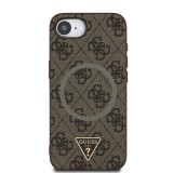 Guess PU 4G Strass Triangle Metal Logo Zadní Kryt pro iPhone SE4 Brown