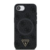 Guess PU 4G Strass Triangle Metal Logo Zadní Kryt pro iPhone SE4 Black