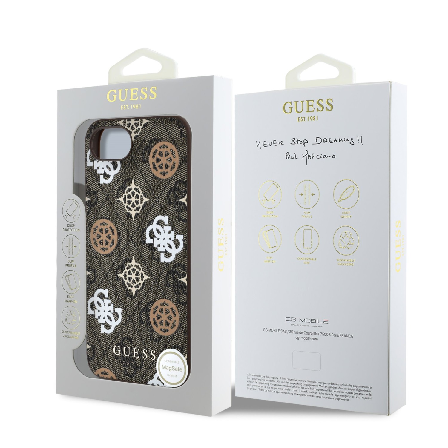 Guess PU 4G Peony MagSafe Zadní Kryt pro iPhone SE4 Brown