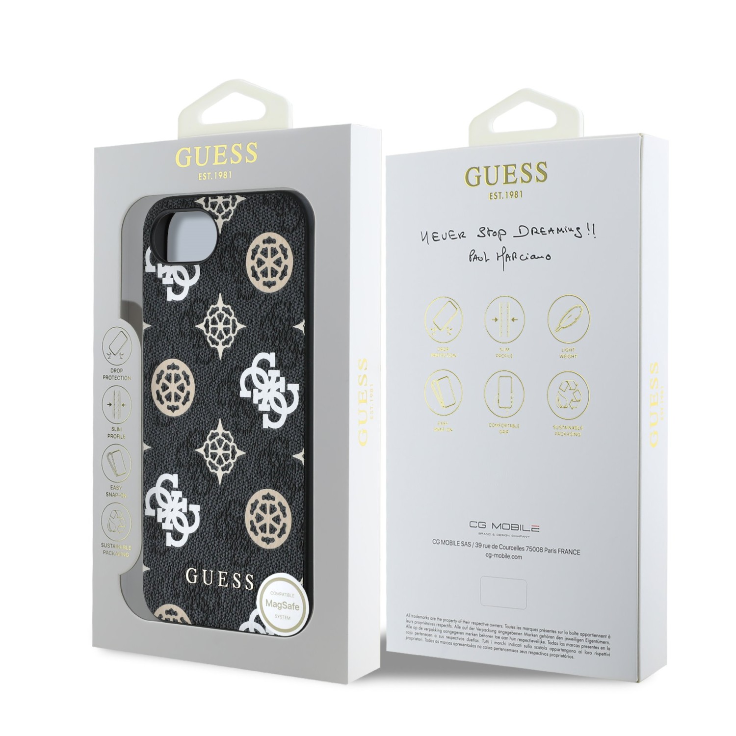 Guess PU 4G Peony MagSafe Zadní Kryt pro iPhone SE4 Black