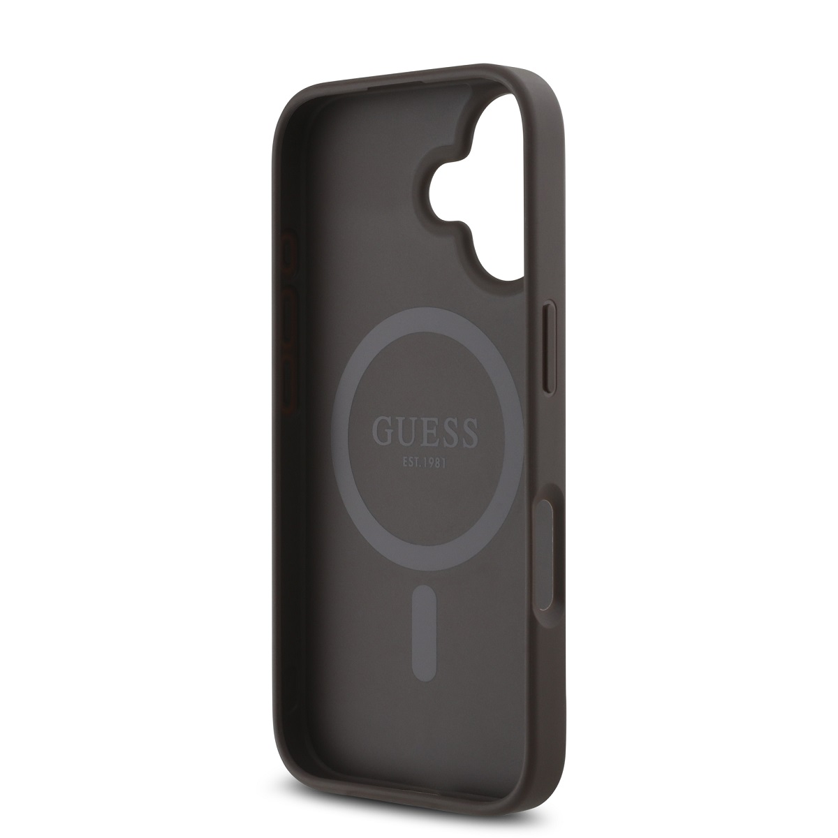 Guess PU 4G Small Metal Logo MagSafe Zadní Kryt pro iPhone 16 Brown