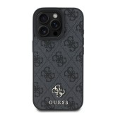 Guess PU 4G Small Metal Logo MagSafe Zadní Kryt pro iPhone 16 Pro Max Grey